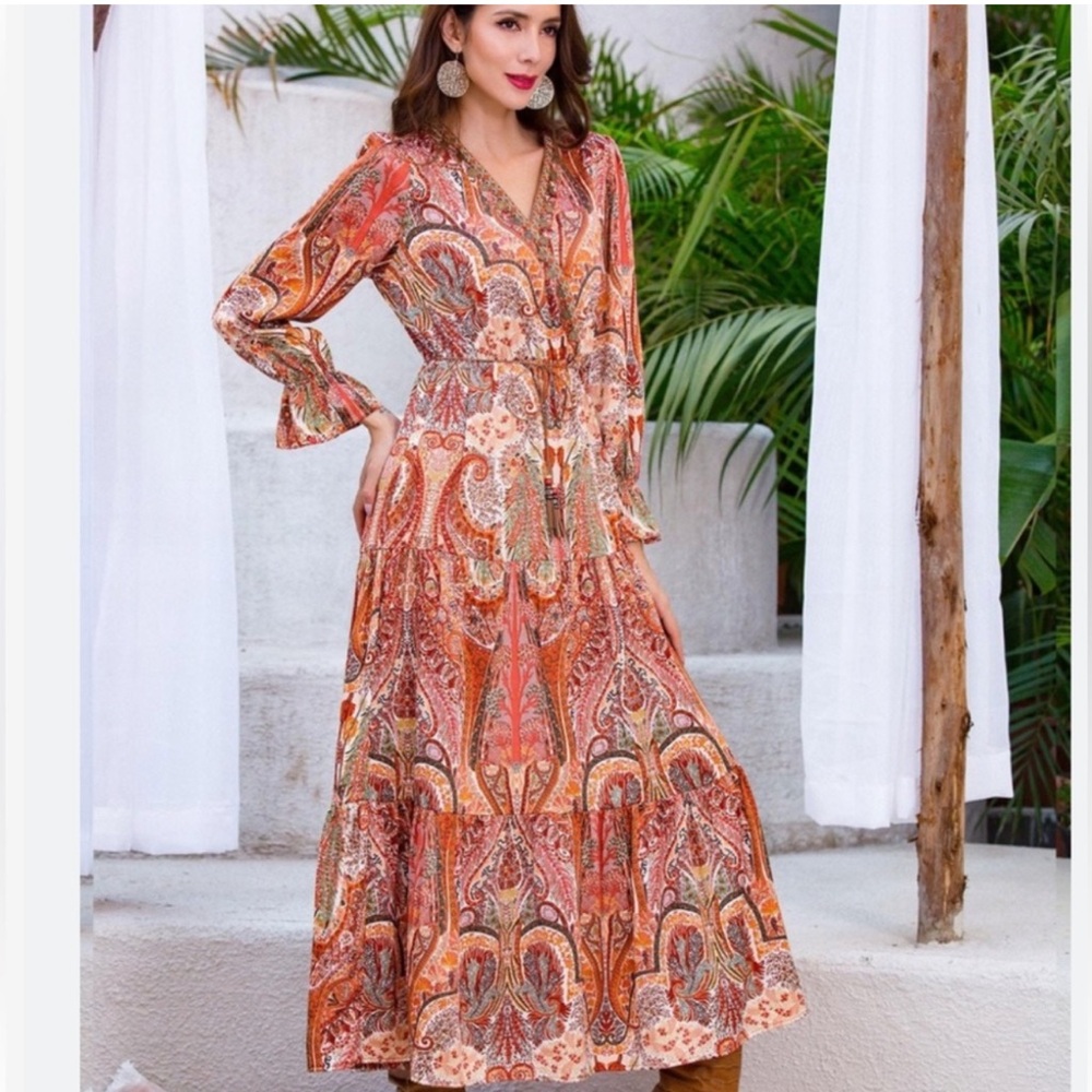 NWOT Anany Bohemian Paisley Maxi Dress Womens Medium